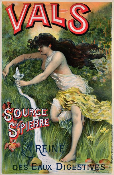 Poster Advertising Source St. Pierre, Eau de Vals, Natural Mineral Water by L. Courchez